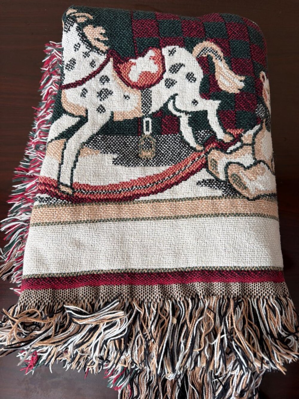 Vintage Fieldcrest Antique Toys Cotton Christmas Tapestry Throw Blanket 46 X 68 - Picture 13 of 13